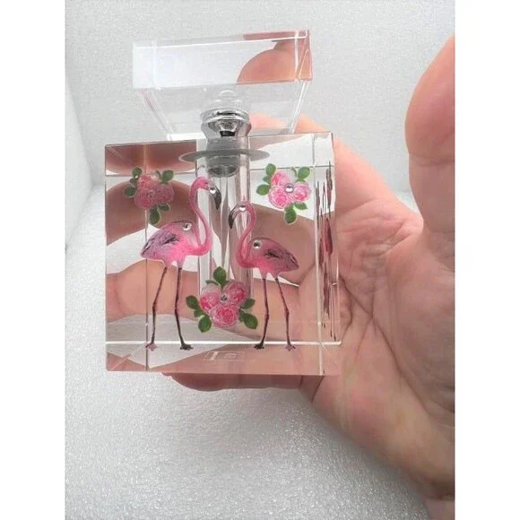 Beautiful Crystal Perfume Bottle with Hand Painted Flamingos - Picture 5 of 11